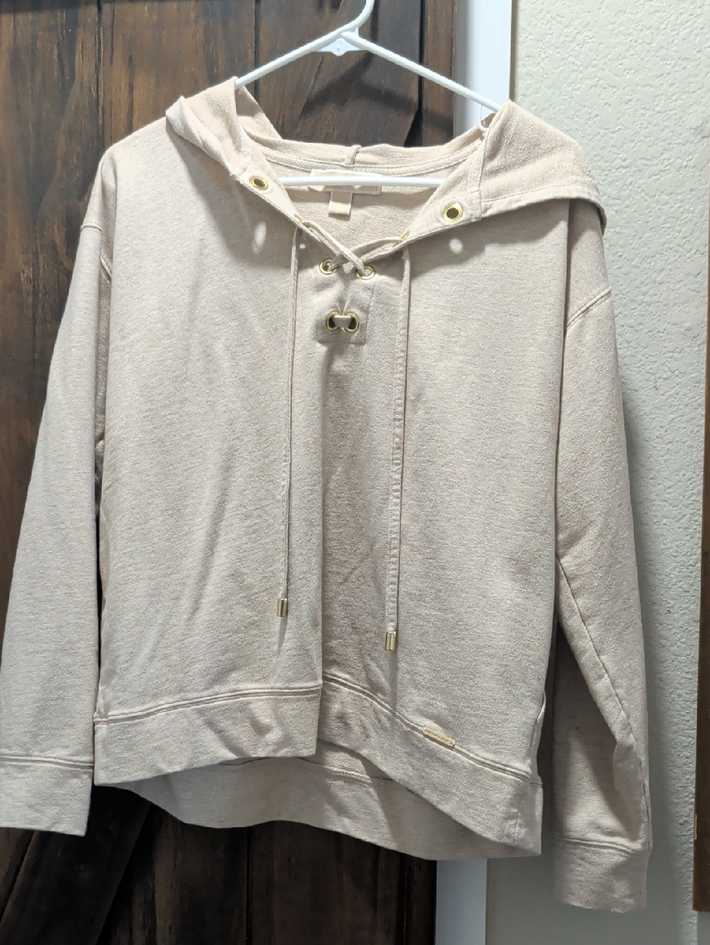 Michael Kors Cream Lace-Up Hooded Pullover